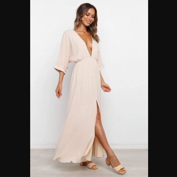 Petal & Pup Girl & the Sun Bayview Beige Maxi V Neck Dress XL - Picture 4 of 12